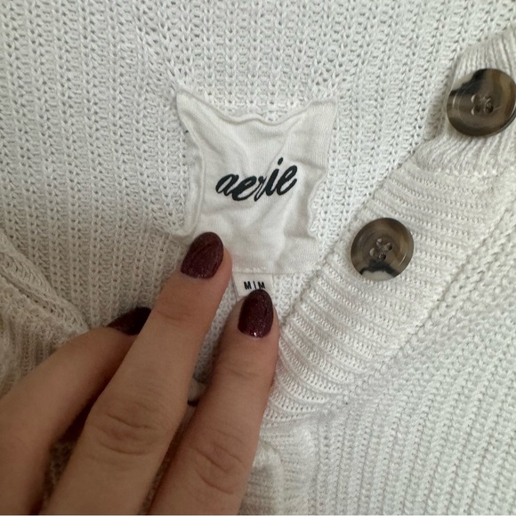 Aerie Oversized Cream Henley Knit Sweater M - Picture 4 of 6